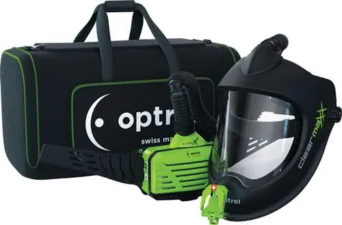 Schleifhelm Clearmaxx u.a.Gebläseatemsch utz E3000X Scheibe:PC OPTREL