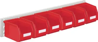 Sichtlagerkastenset H140xB920xT250mm Stahlblech/Polyethylen Ku.rot 6xGr.6