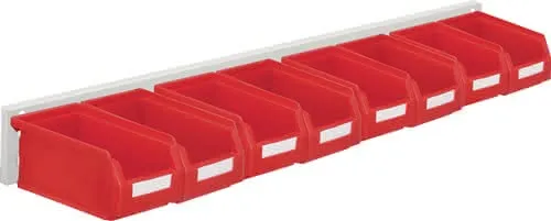 Sichtlagerkastenset H100xB920xT180mm Stahlblech/Polyethylen Ku.rot 8xGr.7
