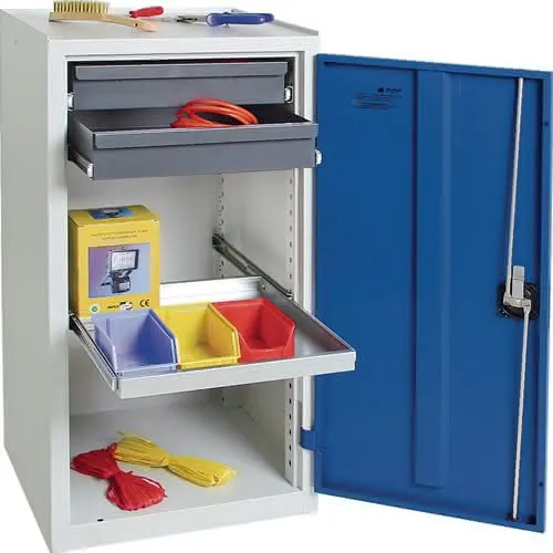Werkzeug-/Beistellschrank H1000xB500xT50 0mm 2Schubladen,1 BD grau/blau STUMPF