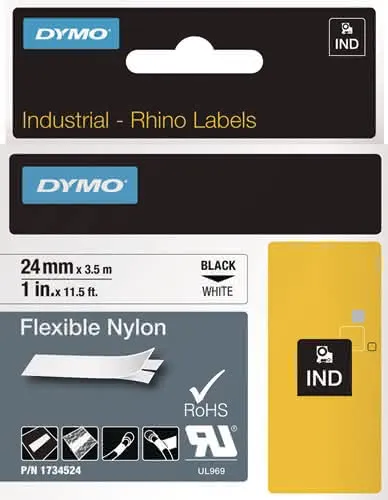 Schriftband Band-B.24mm Band-L.3,5m flex ibles Nylonband schwarz auf weiß DYMO