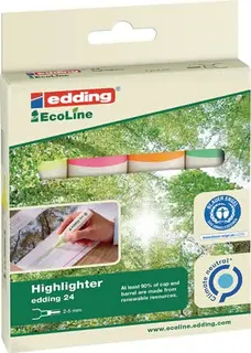 Textmarker 24EcoLine gelb/orange/rosa/he llgrün Strich-B.2-5mm Keilspitze EDDING
