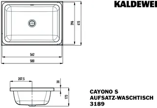 Kaldewei WB CAYONO S Aufsatzwaschtisch Mod. 3189,580x415mm,alpwe,PEFF,AD,mÜL,chr – Bild 3