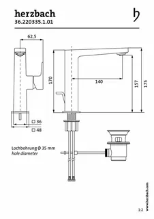 CEO Waschtisch-Einlochbatterie L-Size Griff seitl. mit Ablauf Chrom – Bild 2