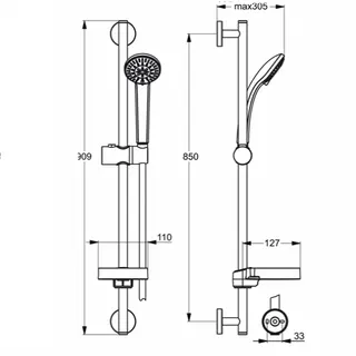 Ideal Standard Idealrain S3 Brausekombination 900mm 3-Funktionshandbrause, 80mm chrom – Bild 2