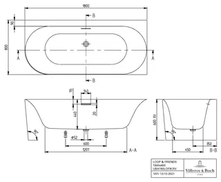 Villeroy & Boch Vorwand-Badewanne Loop&Friends LOF 1800x800 x600mm OVAL rechte Ausführung Weiß Alpin – Bild 4
