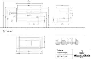 Villeroy & Boch WTUS Collaro C020B0 1000x548x500mm m. Bel. 2 Ausz. Waschtisch m.tig Glossy Grey – Bild 4