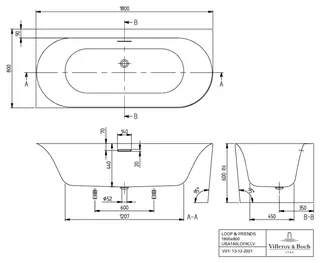 Villeroy & Boch Vorwand-Badewanne Loop&Friends LOF 1800x800 x600mm OVAL linke Ausführung CoD weAlpin – Bild 4