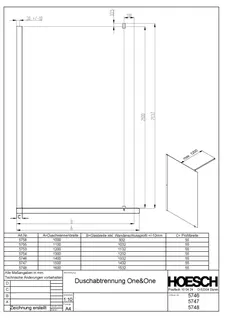 Hoesch DA One&One 1400 Everclean Höhe 2100 mm, Haltestange eloxal Silber – Bild 2