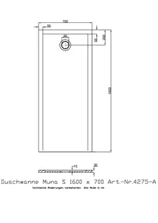 Hoesch Duschwanne Muna S 1600x700x30 ohne Antirutsch, Material Solique, Weiß – Bild 2