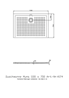 Hoesch Duschwanne Muna 1100x750x30 mit Antirutsch, Material Solique, Weiß – Bild 2