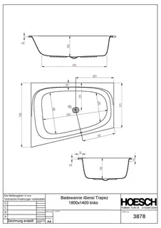 Hoesch Badewanne iSensi Trapez 1800x1400 links Weiß – Bild 3