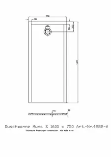 Hoesch Duschwanne Muna S 1600x750x30 ohne Antirutsch, Material Solique, Weiß – Bild 2