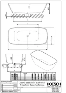 Hoesch Badewanne LaSenia 1800x800 freistehend flach, Material Solique, Weiß Matt – Bild 2