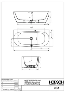 Hoesch Badewanne iSensi Vorwand 1900x900 fr.Bef. Monolith, ang. Sch. Weiß – Bild 3