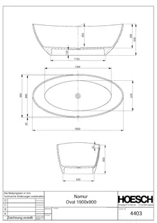 Hoesch Badewanne Namur 1900x900 freistehend Material Solique, Weiß Matt – Bild 2