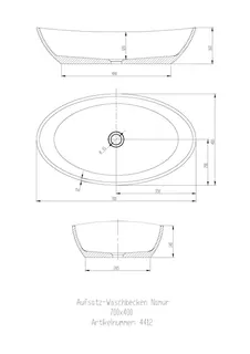 Hoesch Waschbecken Namur 700x400 Material Solique, Weiß Matt – Bild 2
