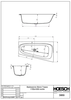 Hoesch Badewanne iSensi Trapez 1700x1000 rechts Weiß – Bild 3