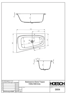 Hoesch Badewanne iSensi Trapez 1500x1000 links Weiß – Bild 3