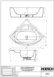 Hoesch Badewanne iSensi Eck 1500x1500 Monolith, ang. Sch. Weiß – Bild 3