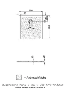 Hoesch Duschwanne Muna S 750x750x30 mit Antirutsch, Material Solique, Weiß – Bild 3