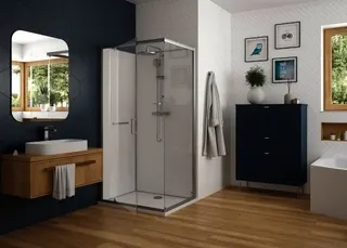Hoesch DA nUnity Eckversion 1000x800 mit Flügeltüren und Armatur