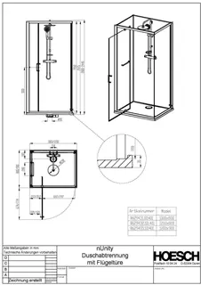 Hoesch DA nUnity Eckversion 1000x800 mit Flügeltüren und Armatur – Bild 2