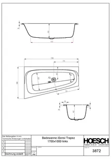 Hoesch Badewanne iSensi Trapez 1700x1000 links Weiß – Bild 3