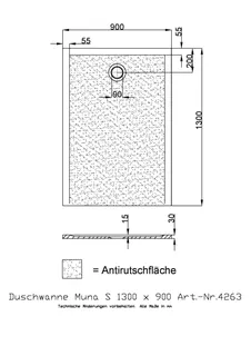 Hoesch Duschwanne Muna S 1300x900x30 mit Antirutsch, Material Solique, Weiß – Bild 3