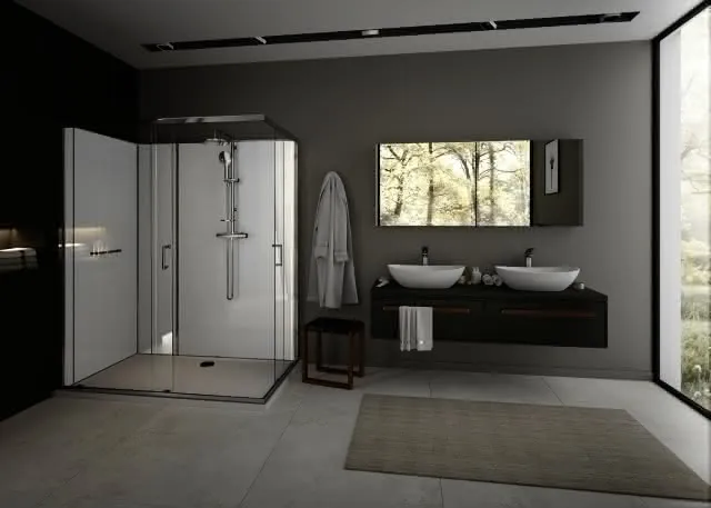 Hoesch DA nUnity Eckversion 1000x800 Eckeinstieg mit Schiebetüren und Armatur