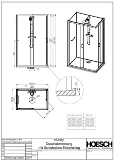 Hoesch DA nUnity Eckversion 1000x800 Eckeinstieg mit Schiebetüren und Armatur – Bild 2