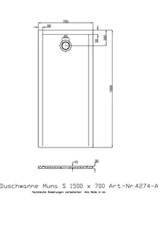 Hoesch Duschwanne Muna S 1500x700x30 ohne Antirutsch, Material Solique, Weiß – Bild 2