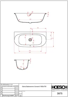 Hoesch Badewanne iSensi Vorwand 1600x750 Weiß – Bild 3