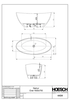 Hoesch Badewanne Namur 1600X750 freistehend Material Solique, Weiß – Bild 2