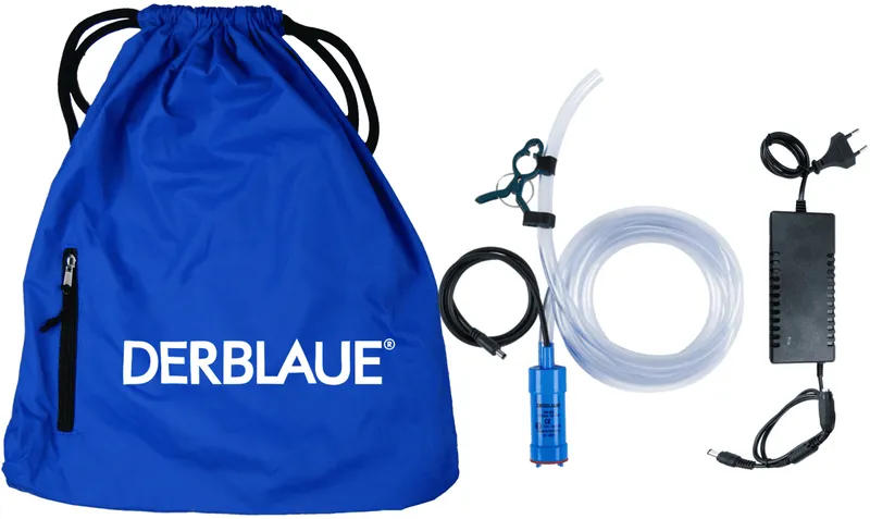 DERBLAUE Pumpsystem (12V Pumpe, Netzteil , 3m Schlauch mit Klammer im Beutel)