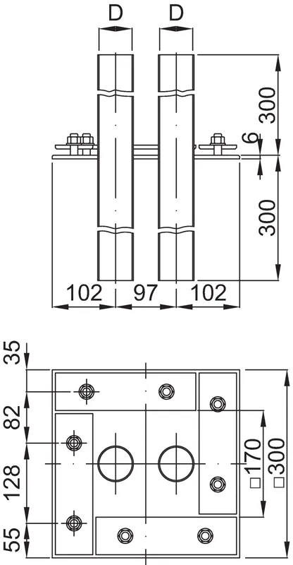 ACO Rohrdurchführung VA 300x300/ 2 x D57