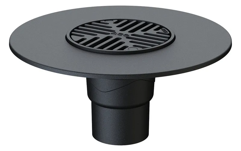 ACO Parkdeckablauf Passavant Guss DN100/90Grad/M125/M.Anschlussrand D200mm