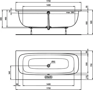 Ideal Standard Duo-Badewanne i.life 1700x750x450mm Weiß – Bild 5