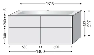 SA Set Glas-Waschtisch 3way (BR207) 582x1300x487 Weiß-Soft – Bild 2