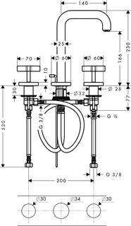 Hansgrohe 3-Loch Waschtischarmatur Axor Citterio BSO mit Kreuzgriffen – Bild 3