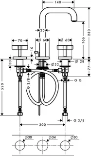 Hansgrohe 3-Loch Waschtischarmatur Axor Citterio BSO mit Kreuzgriffen – Bild 4