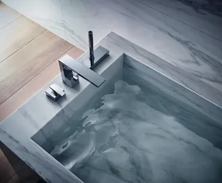 Hansgrohe 3-Loch Wannenmischer Axor Edge F-Set Diamantschliff chrom Wannenrandmontage – Bild 3