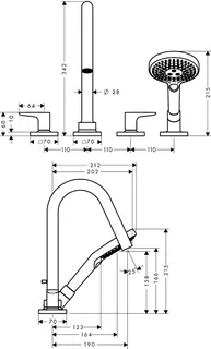 Hansgrohe 4-Loch Wannenarmatur Axor Citterio M F-Set f.Fliesenrand BN mit Hebelgriff – Bild 3
