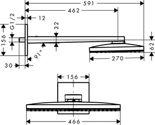 Hansgrohe Kopfbrause 460 1jet Axor BN mit Brausearm eckig – Bild 4