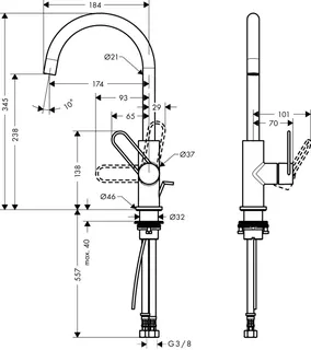 Hansgrohe Waschtischmischer 240 Axor Uno Schwenkauslauf Bügelgriff BGO – Bild 3