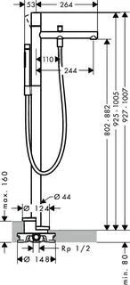 Hansgrohe Wannenmischer Axor Uno Fertigset Zerogriff zur Bodenmontage BBC – Bild 3