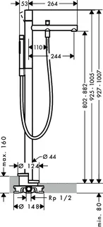 Hansgrohe Wannenmischer Axor Uno Fertigset Zerogriff zur Bodenmontage BBC – Bild 4