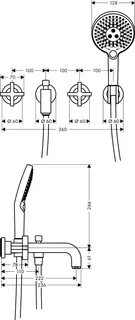 Hansgrohe 3-L.Wannenarmatur Axor Citterio F-Set Wand PRG Kreuzgriff/Handbr.ohne Platte – Bild 3