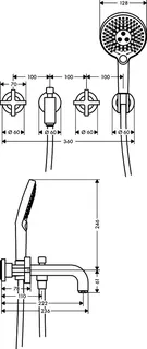 Hansgrohe 3-L.Wannenarmatur Axor Citterio F-Set Wand PRG Kreuzgriff/Handbr.ohne Platte – Bild 4