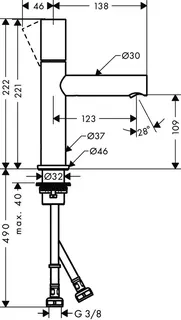 Hansgrohe Waschtischmischer 110 Axor Uno Zerogriff unverschließb.Ablaufg.BSO – Bild 4